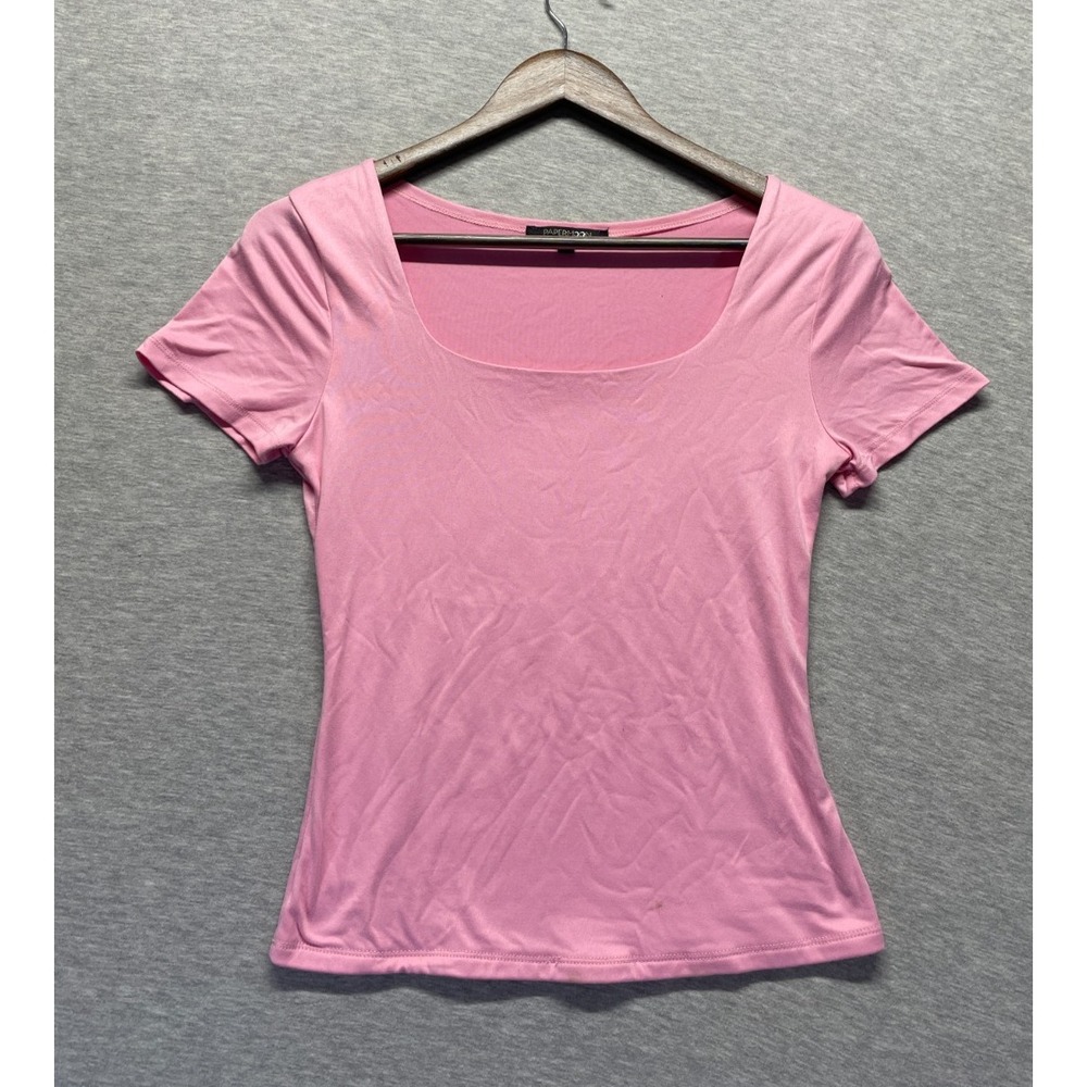 Paper Moon T Shirt Women Medium Pink Stretch Short Sleeve Scoop Neck Casual Wear